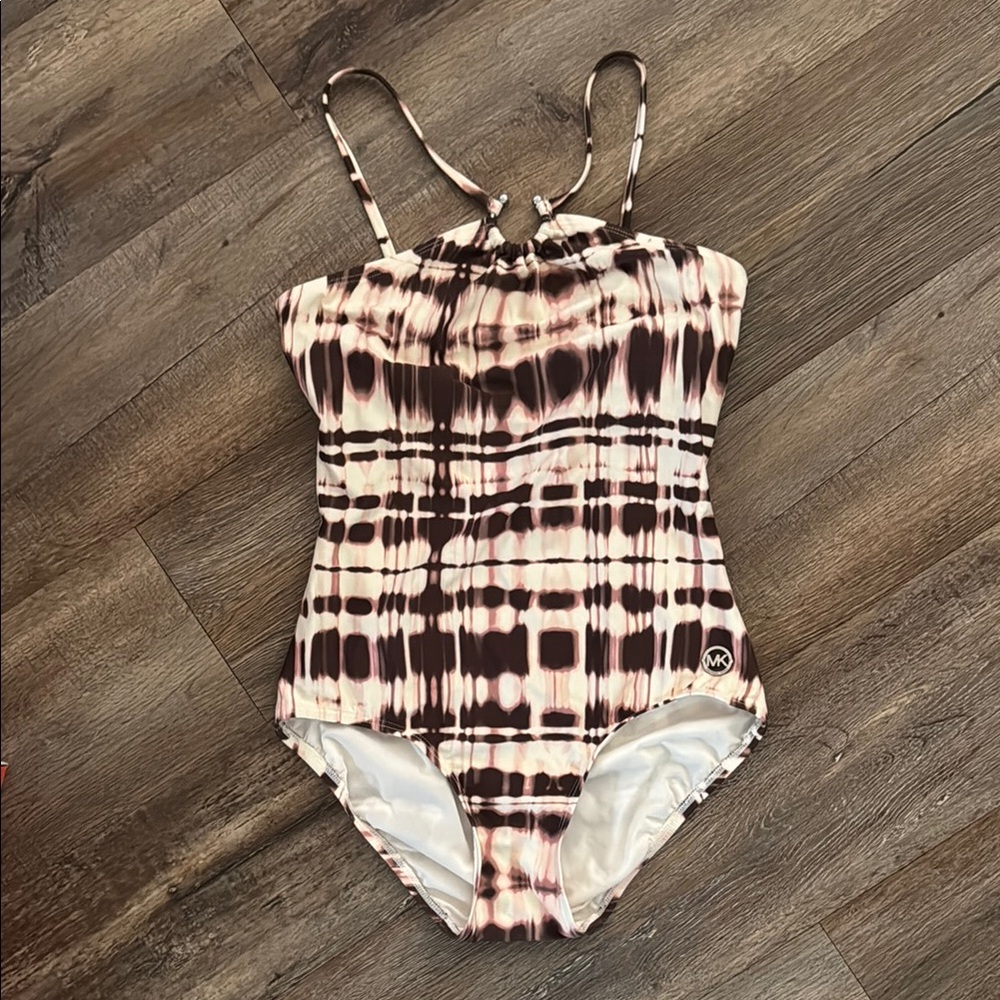 Michael Kors Artistic Brown and White One Piece Swimsuit
